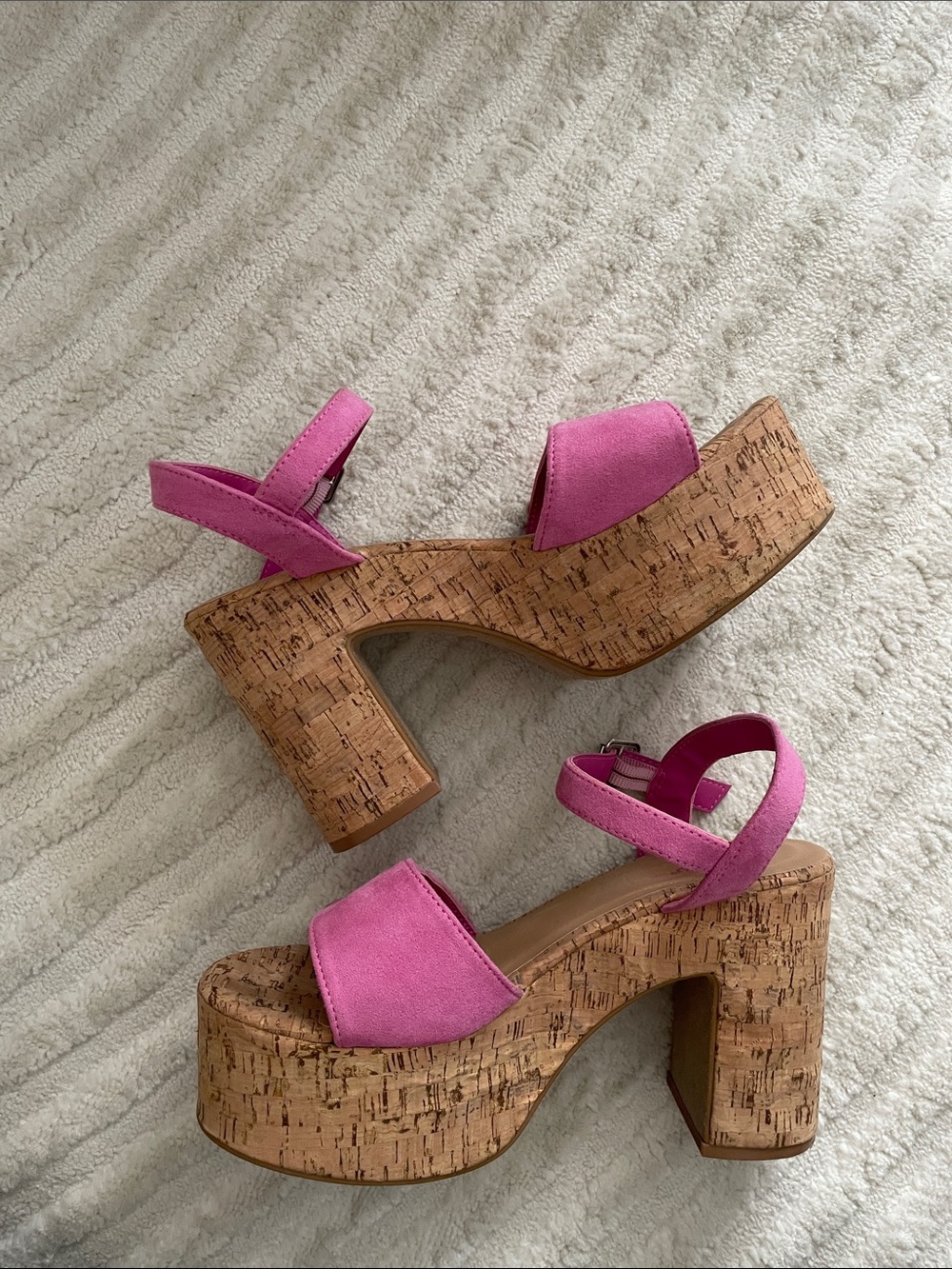 BAMBOO Pink Suede Cork Platform Sandals